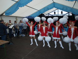 Gemeinsamer Auftritt mit den Freunden des Musikzugs der Feuerwehr Möllenbeck (links): Die Blaskapelle aus Slawno (hinten) und ihre Majoretten-Ttanzgruppe. Foto: dil  
